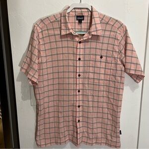 Men’s Pink Check Organic Cotton Short Sleeve Button Down Shirt Medium